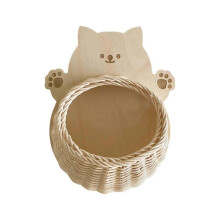 (cat) Decorative Rattan Woven Hanging Basket Shelf, Kitten Rabbit Bear Shape Wall Mountable Desk Holder for Living Space