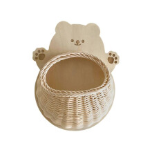 (bear) Decorative Rattan Woven Hanging Basket Shelf, Kitten Rabbit Bear Shape Wall Mountable Desk Holder for Living Space