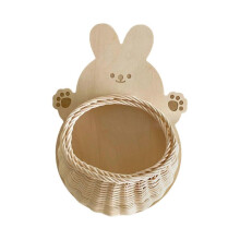 (rabbit shape) Decorative Rattan Woven Hanging Basket Shelf, Kitten Rabbit Bear Shape Wall Mountable Desk Holder for Living Space