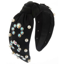 (Black) Knotted Headband for Women Aesthetic Wide Hairhoop Casual Wear Hairhoop with Rhinestones Studded Elegant Party Hairband  Rose Red
