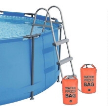 (Orange) Universal Pool Ladder with Steps Weight (20L Sand Fill) & Waterproof Dry Bag A6