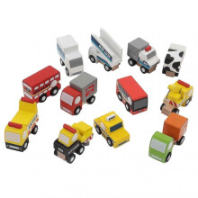 12Pcs Wooden Toy Cars Eco Friendly Wood Nontoxic Safe Pull Back Perfect Size Wooden Vehicles for Kids Toddler 25-26s