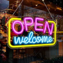Welcome LED Open Neon Sign 43x25 Inch USB-Powered Dimmable Bright Open Sign for Bar, Store, Cafe, Shop, Party, Club