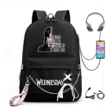 (picture color12) Wednesday Addams Backpack Mirabel Madrigal School Bags USB Charging Backpack Travel Notebook Schoolbag for Kids Students 25-26s