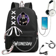 (picture color25) Wednesday Addams Backpack Mirabel Madrigal School Bags USB Charging Backpack Travel Notebook Schoolbag for Kids Students 25-26s