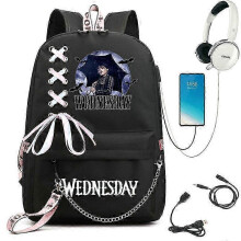(picture color20) Wednesday Addams Backpack Mirabel Madrigal School Bags USB Charging Backpack Travel Notebook Schoolbag for Kids Students 25-26s