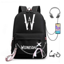 (picture color10) Wednesday Addams Backpack Mirabel Madrigal School Bags USB Charging Backpack Travel Notebook Schoolbag for Kids Students 25-26s