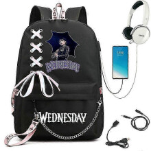 (picture color14) Wednesday Addams Backpack Mirabel Madrigal School Bags USB Charging Backpack Travel Notebook Schoolbag for Kids Students 25-26s