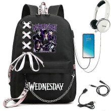 (picture color19) Wednesday Addams Backpack Mirabel Madrigal School Bags USB Charging Backpack Travel Notebook Schoolbag for Kids Students 25-26s