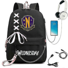 (picture color16) Wednesday Addams Backpack Mirabel Madrigal School Bags USB Charging Backpack Travel Notebook Schoolbag for Kids Students 25-26s