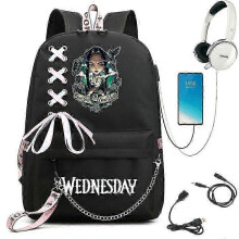 (picture color7) Wednesday Addams Backpack Mirabel Madrigal School Bags USB Charging Backpack Travel Notebook Schoolbag for Kids Students 25-26s
