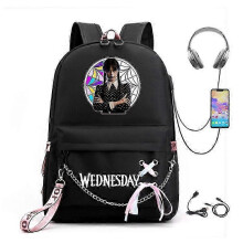 (picture color6) Wednesday Addams Backpack Mirabel Madrigal School Bags USB Charging Backpack Travel Notebook Schoolbag for Kids Students 25-26s
