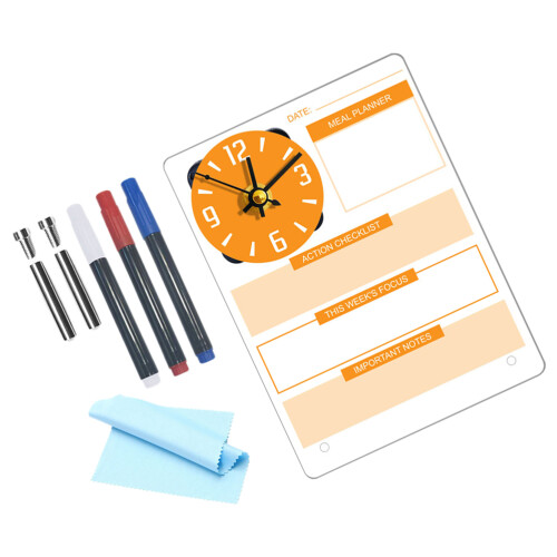 1Set Stylish Acrylic Planning Board with Clock Clear Display for Desk