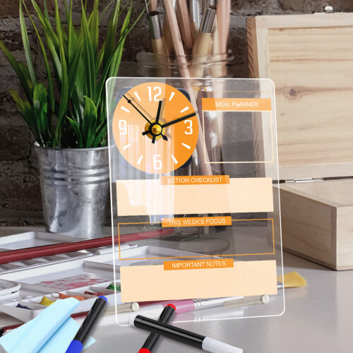 1Set Stylish Acrylic Planning Board with Clock Clear Display for Desk 1