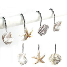 (White) 12pcs/set Navy Style Seashell Shower Curtain Hooks Decor Bath Curtain Hooks-c 25-26s