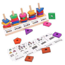 21X18.7cm colorful toy abacuses 1 set geometric cylinder stacker wooden educational toy geometry mat 25-26s