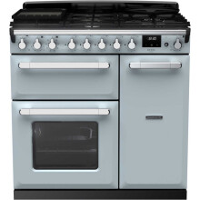 Rangemaster Estel Deluxe ESDL90DFPMSB/CM1 90cm Dual Fuel Range Cooker - Misty Blue / Chrome - A/A Rated