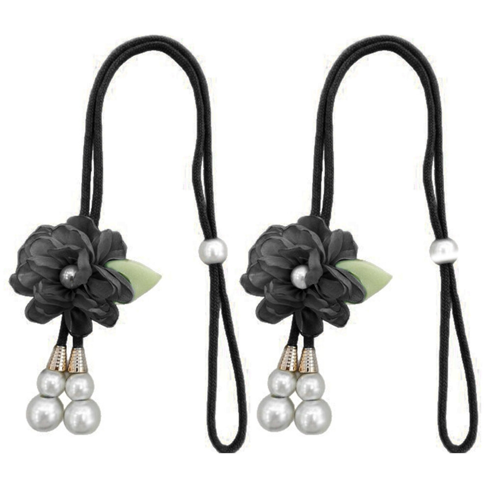 Curtain Management 2 Pearls Flower Tiebacks Window Drape-Black-image-OPC-PM7MHTQ-NEW