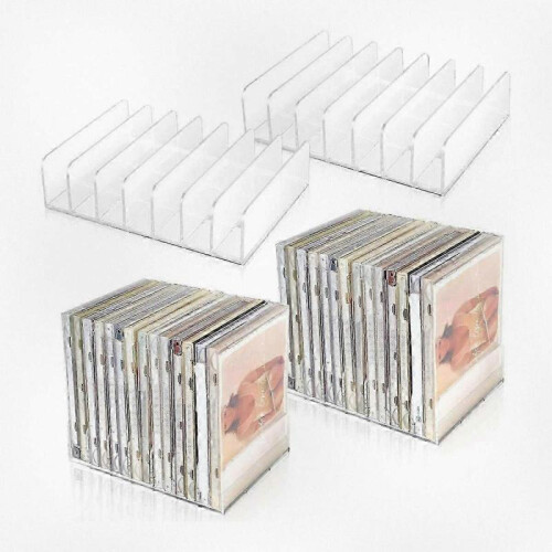 4 Clear Acrylic CD DVD Display Stand with Storage Tray Organizer for Discs 1