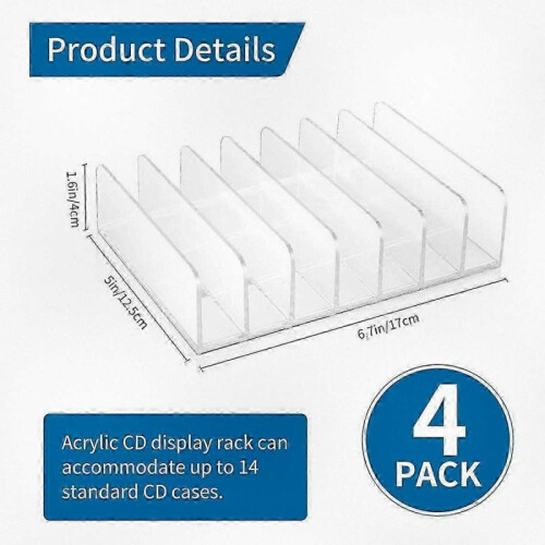 4 Clear Acrylic CD DVD Display Stand with Storage Tray Organizer for Discs 2