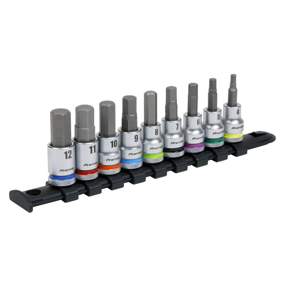Sealey Hex Socket Bit Set 9Pc 3/8"Sq Drive - Platinum