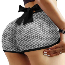 Vormgevende yogashorts met honingraatontwerp en strik-Grijze XL