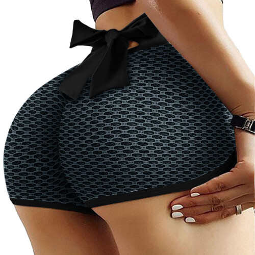 Yoga-trainingsshorts, elastische taille, strik,-Zwarte L