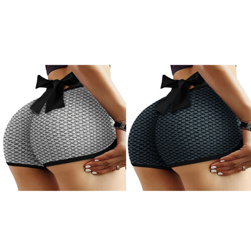 Yoga-trainingsshorts, elastische taille, strik,-Zwarte L 2