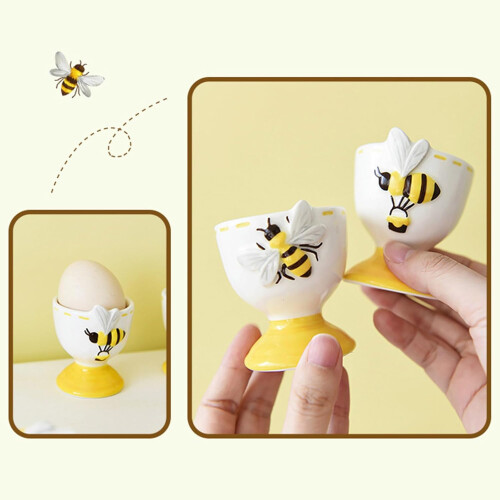 Ceramic Eggs Cup Tray Compact With Bees Embossed Pattern Breakfast Dish Holder Multipurpose Kitchen Decor 2