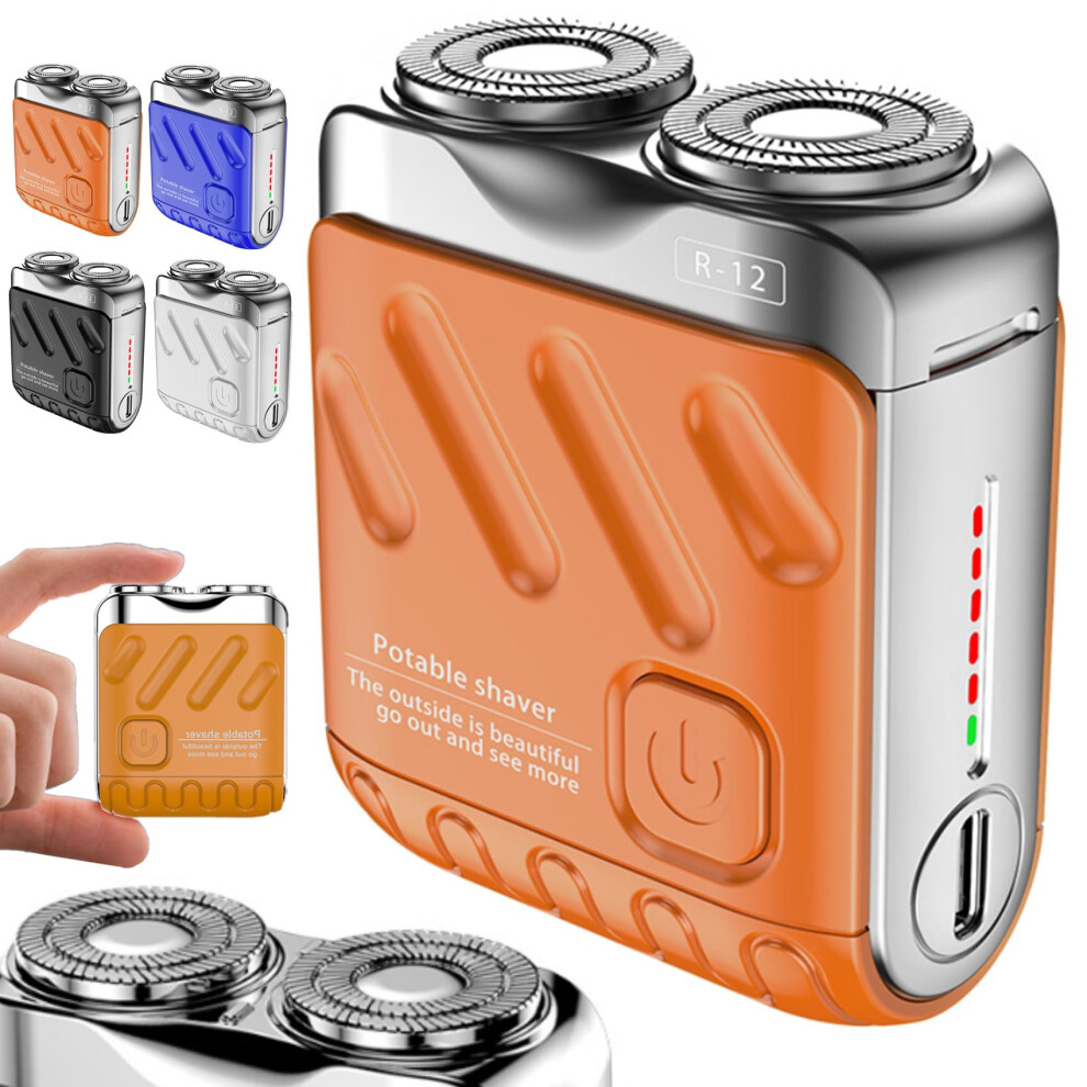 Portable Rotary Dual Ring Electric Shaver 2025 Upgrade USB Rechargeable Waterproof Compact Travel Razor Orange For Men