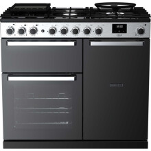 Rangemaster Edge Deluxe EDDL100DFGBLK/CM1 100cm Dual Fuel Range Cooker - Black Glass / Chrome - A/A Rated