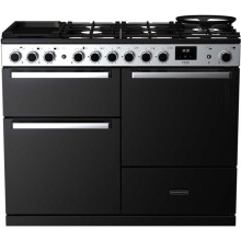 Rangemaster Edge Deluxe EDDLO110DFGBLK/CM1 110cm Dual Fuel Range Cooker - Black Glass / Chrome - A/A Rated