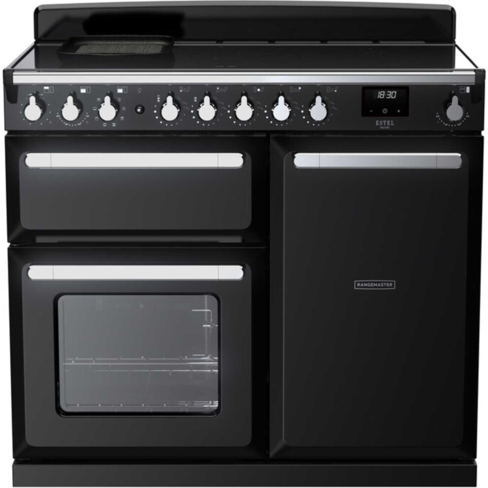Rangemaster Estel Deluxe Esdl100eipgbl/Cm1 100Cm Electric Range Cooker With Induction Hob - Black / Chrome - A/A Rated