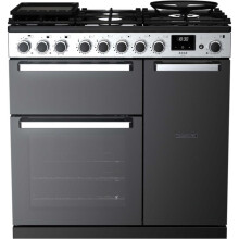 Rangemaster Edge Deluxe EDDL90DFGBLK/CM1 90cm Dual Fuel Range Cooker - Black Glass / Chrome - A/A Rated