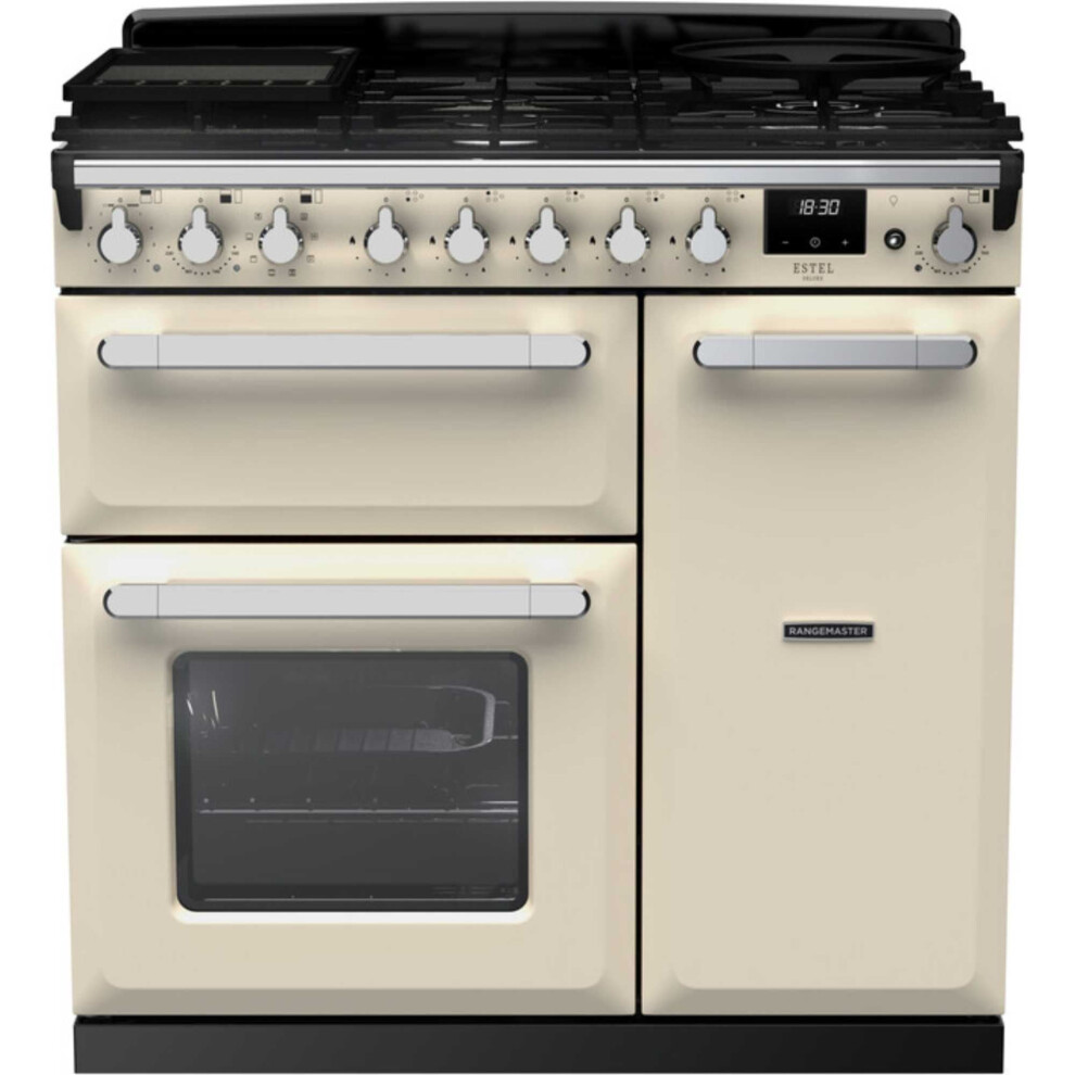 Rangemaster Estel Deluxe 90Cm Dual Fuel Range Cooker – /Chrome, A/A Rated Cream