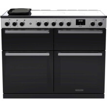 Rangemaster Elan Deluxe EDDLB110EIGBLK/CM1 110cm Electric Range Cooker with Induction Hob - Black Glass / Chrome - A/A Rated