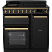 Rangemaster Estel Deluxe 90cm Electric Range Cooker with Induction Hob - Black / Antique Brass - A/A Rated