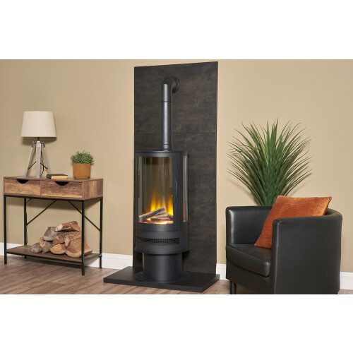 Acantha Tile & Hearth Set in Bronze Venetian Plaster Effect with Orbit
