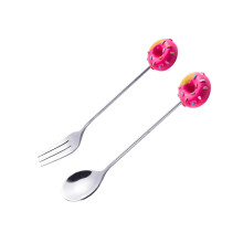 2 Unidades Talheres Infantil Aço Inoxidável Com Desenho De Donut