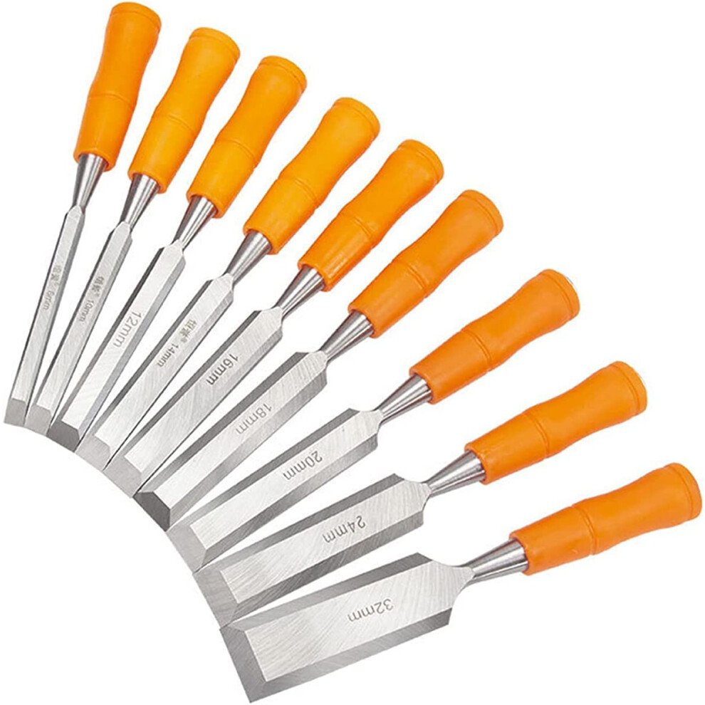 Wood Chisel Set 9Pcs - Professional Vanadium Steel Carving Chisels, Diy Carpentry Tools, Flat Shovel Hand Tool Set 9354506277970