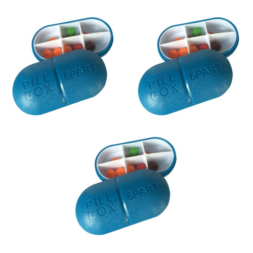 3Stück Oval Pillendose Mit 6 Fächern Dunkelblau 2