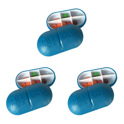 3Stück Oval Pillendose Mit 6 Fächern Dunkelblau 1