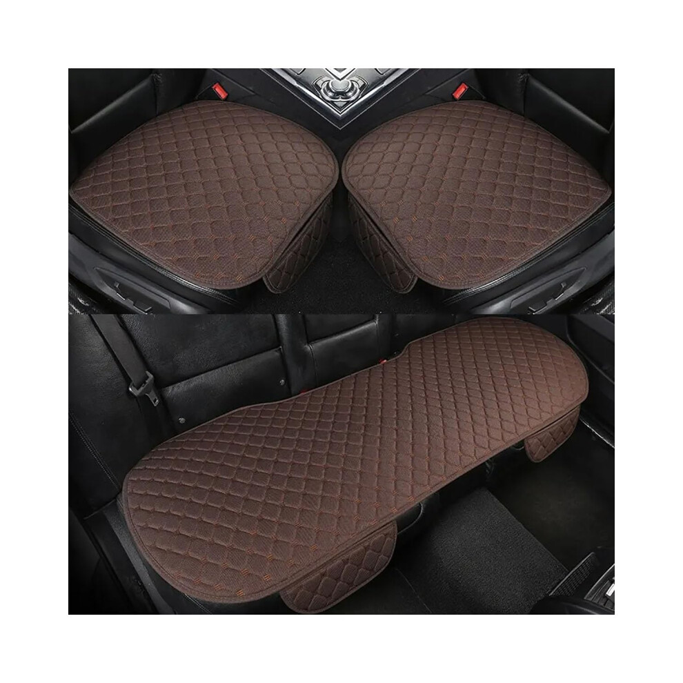 Car Seat Cushions Linen Quilted Embroidered Without Backrest Four Seasons Universal Three-Piece Set Brown 9084446412741