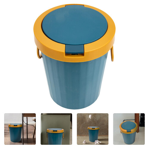 Blue Push Type Trash Can With Cover For Bathroom And Bedroom 2