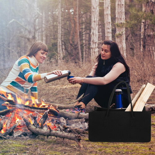 Portable Płótno Filcowe Torba Na Drewno Trwała Czarny 2