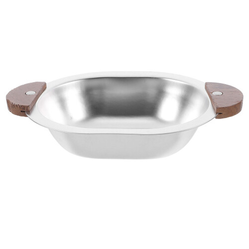 2 Unidades Bowl Ovalado Acero Inoxidable Con Mango Madera