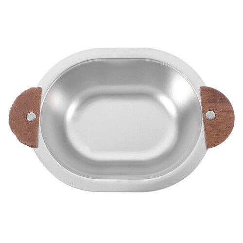 2 Unidades Bowl Ovalado Acero Inoxidable Con Mango Madera 1