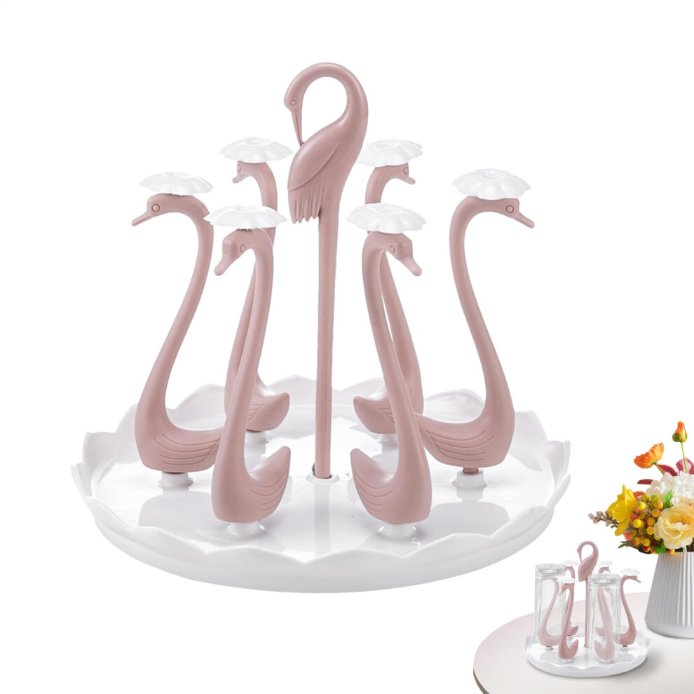 Baby Bottle Drying Rack Mugs Dryer Holder Six Cup Over-Sink Countertop Draining Rack Travel Light/Pink