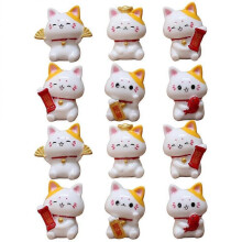 12Pcs Miniature Cat Figurine Realistic Fortune Cat Figurines Toys Cat Micro Landscape Ornament