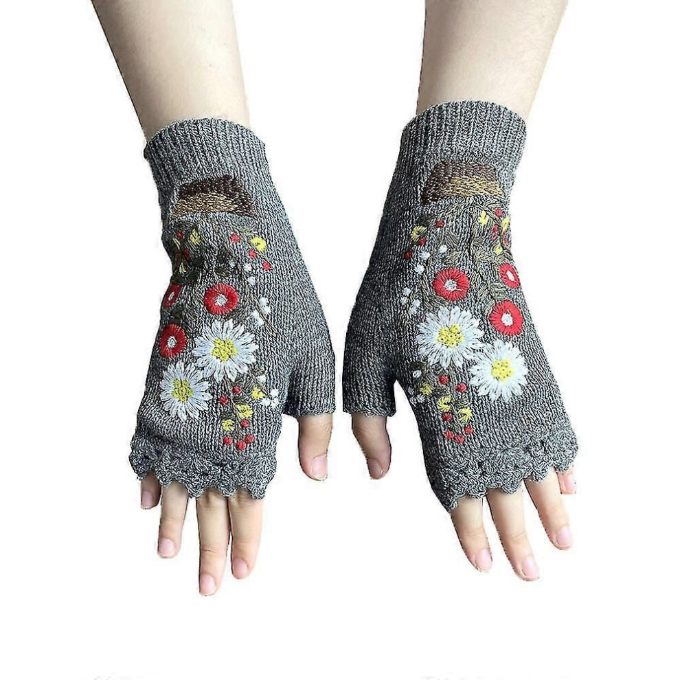 Handgefertigte graue Damen-Strickhandschuhe für Herbst und Winter (1 Paar)